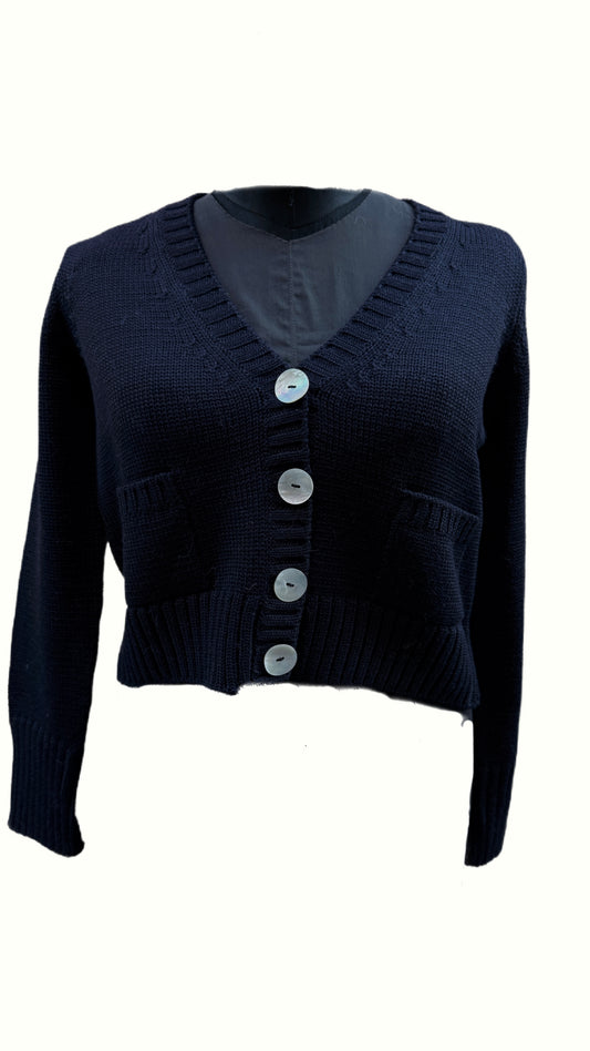 Cardigan crop con bottoni blu notte