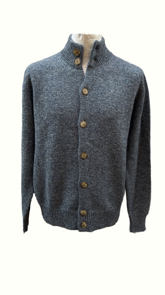 Cardigan a bottoni moulinè grigio-azzurro